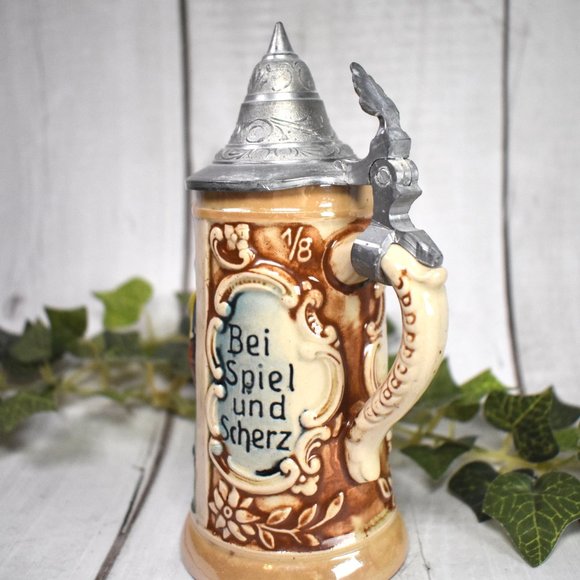 Vintage German Lidded Beer Stein - Kissing Couple by Reinhold Merkelbach - Picture 7 of 8